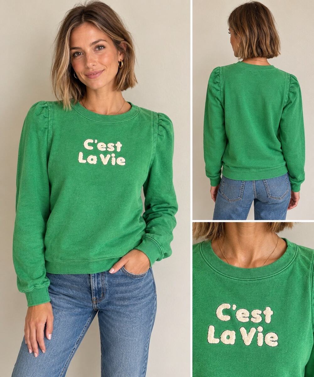 Talbots Women’s Small Ruffle Sleeve Sweatshirt C'est La Vie French Girl Chic